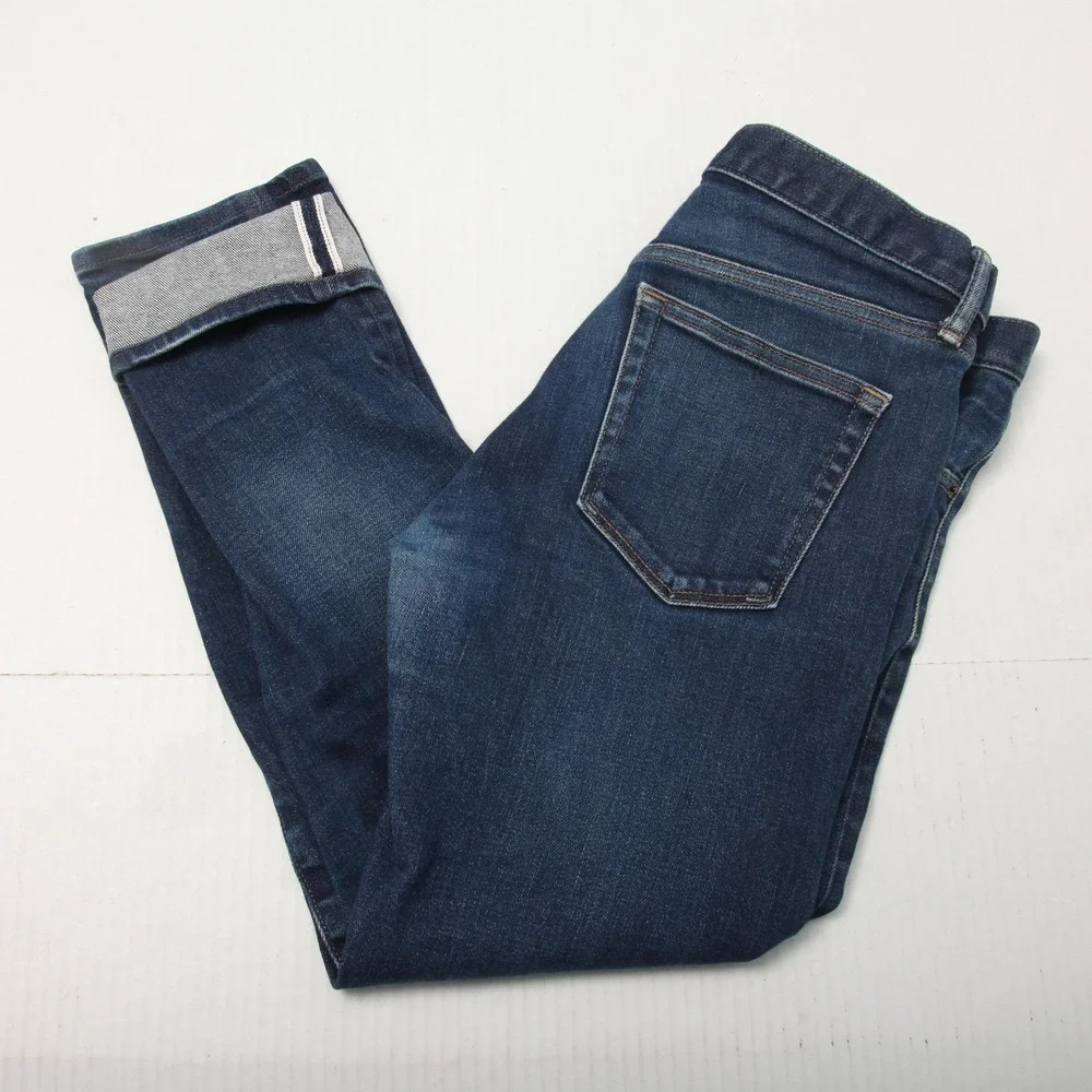 Uniqlo Jeans Mens 33x32 Blue Slim Straight Selvedge Denim Stretch Low Rise